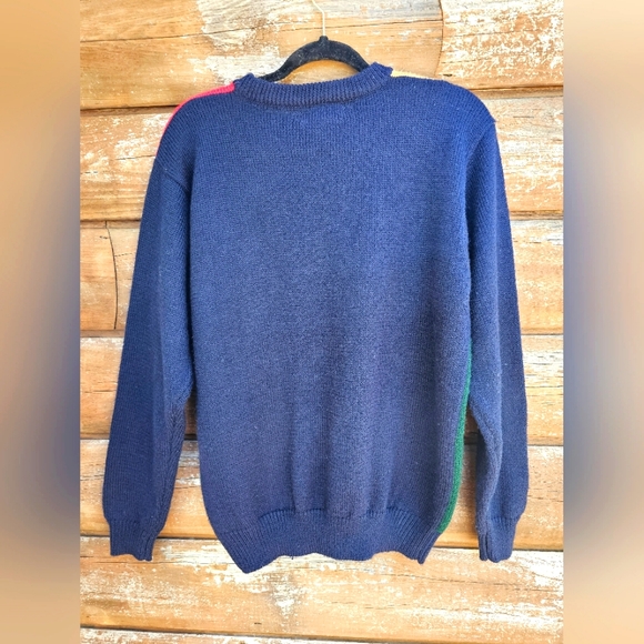 Vintage Alfred Dunner Blue Red Green Patchwork Longsleeve Fall Sweater Leaves - Picture 9 of 10